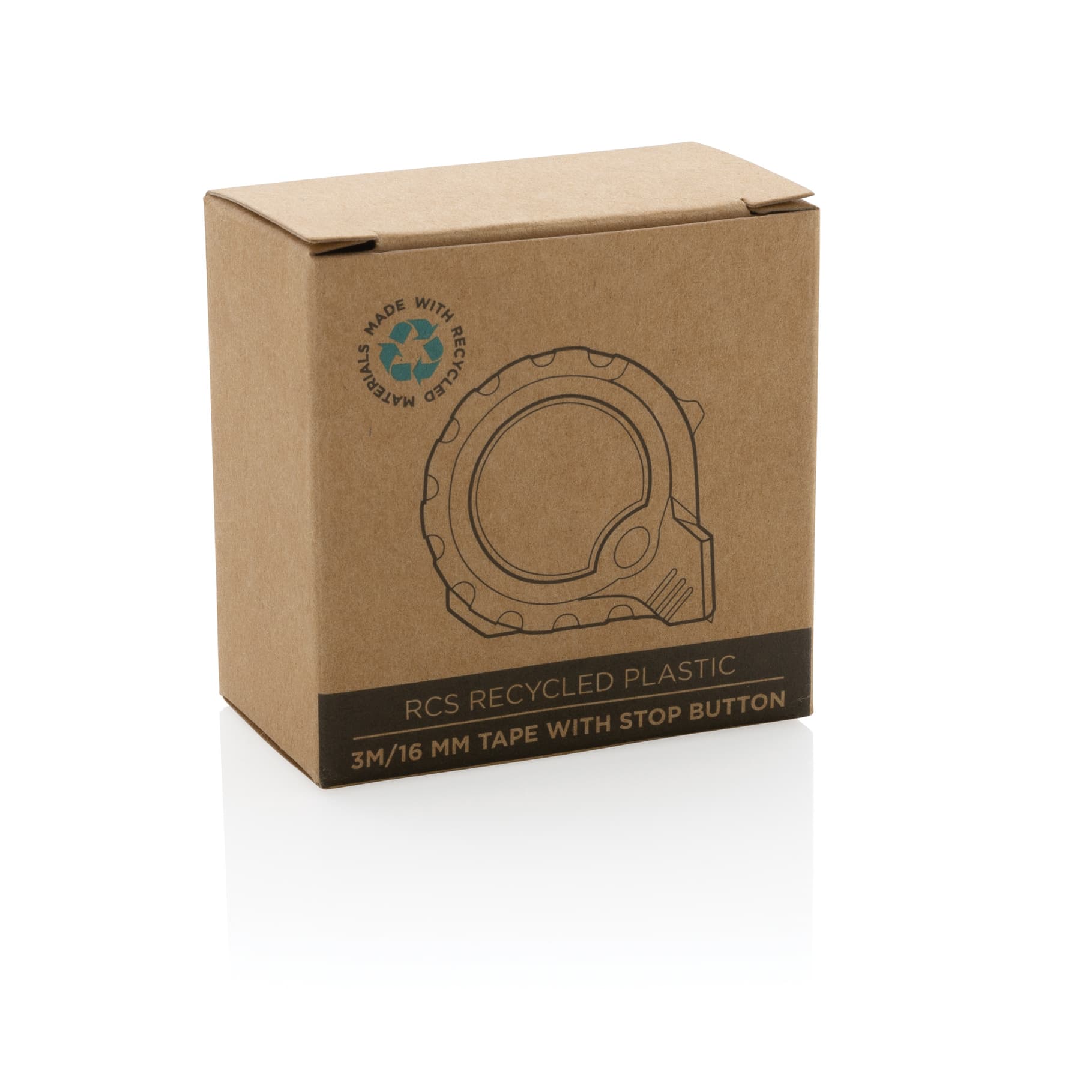 Mètre 3M/16 mm en plastique recyclé RCS avec bouton d'arrêt