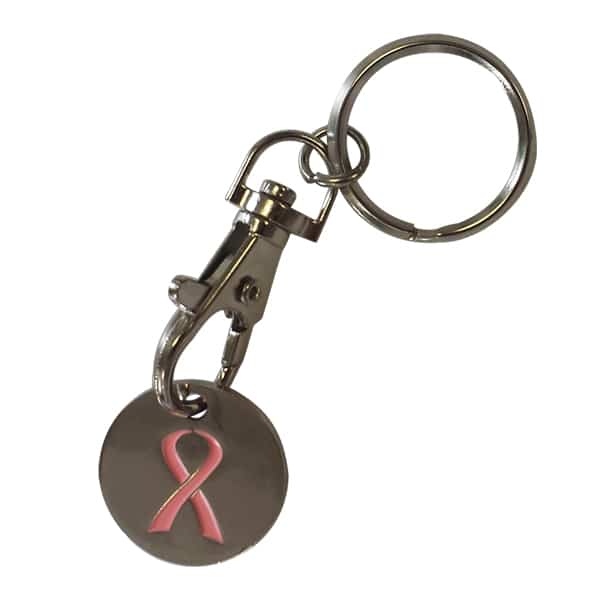 Porte-clés jeton de caddie ruban rose