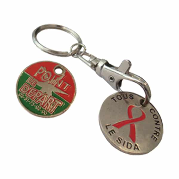 Porte-clés jeton de caddie ruban rouge